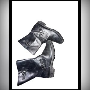 Tahari Black Leather Buckle Boots